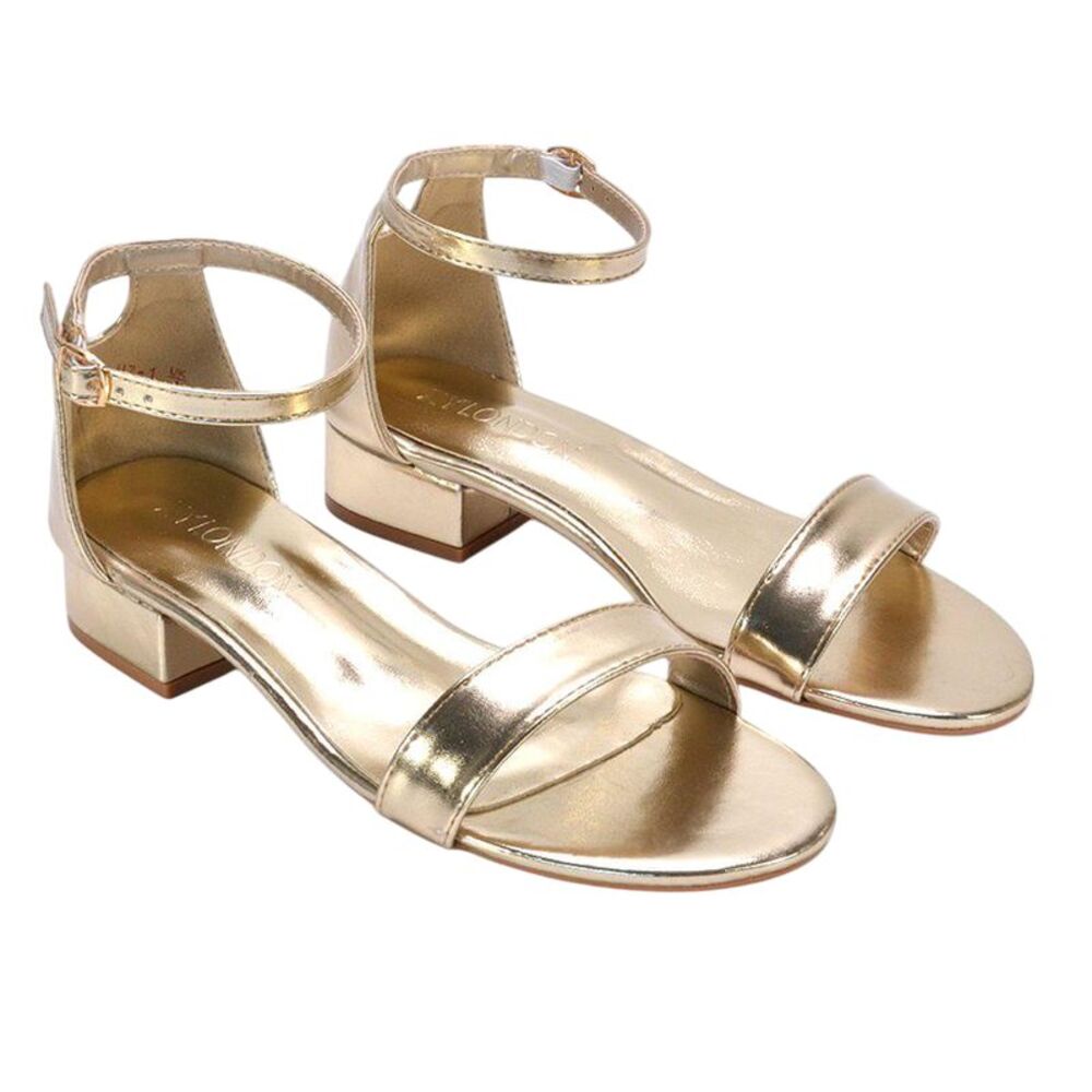 XY London Womens/Ladies Tate Metallic Low Block Heel Sandals / Metallic Gold